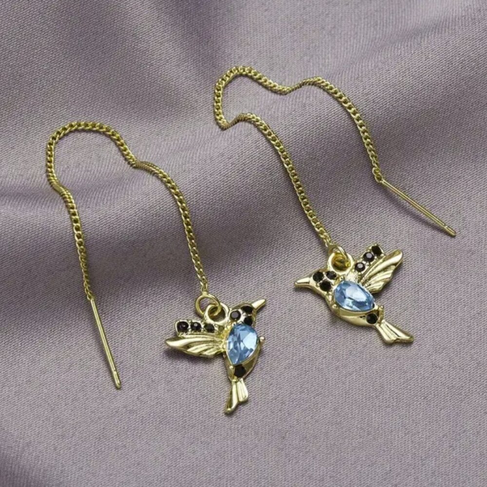 Gold Plated Hummingbird Thread Earrings